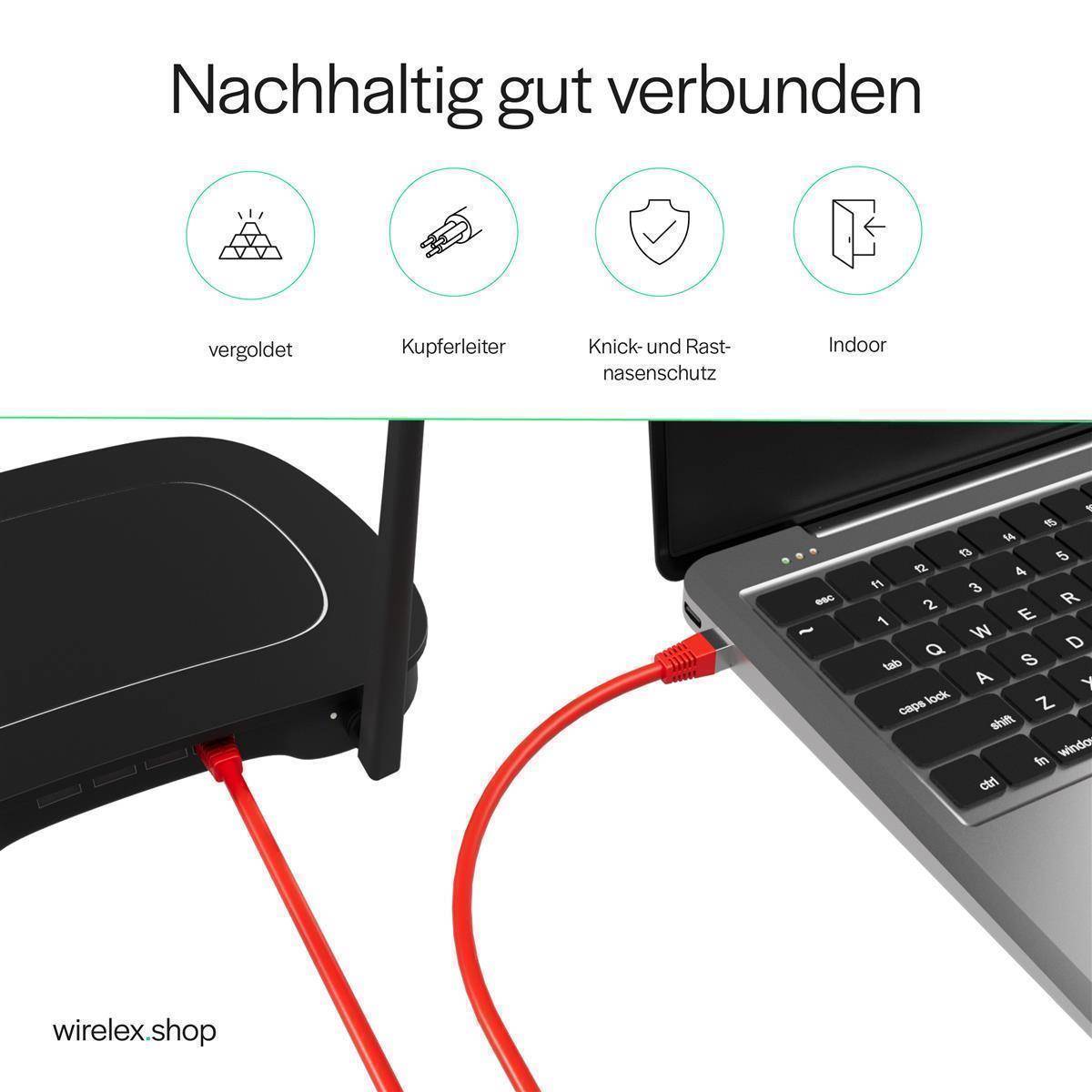 Netzwerkkabel RJ45 Patchkabel, LAN-Kabel U/UTP, CAT 7 Rohkabel, bis 10 Gbit/s 2,00m Rot-3