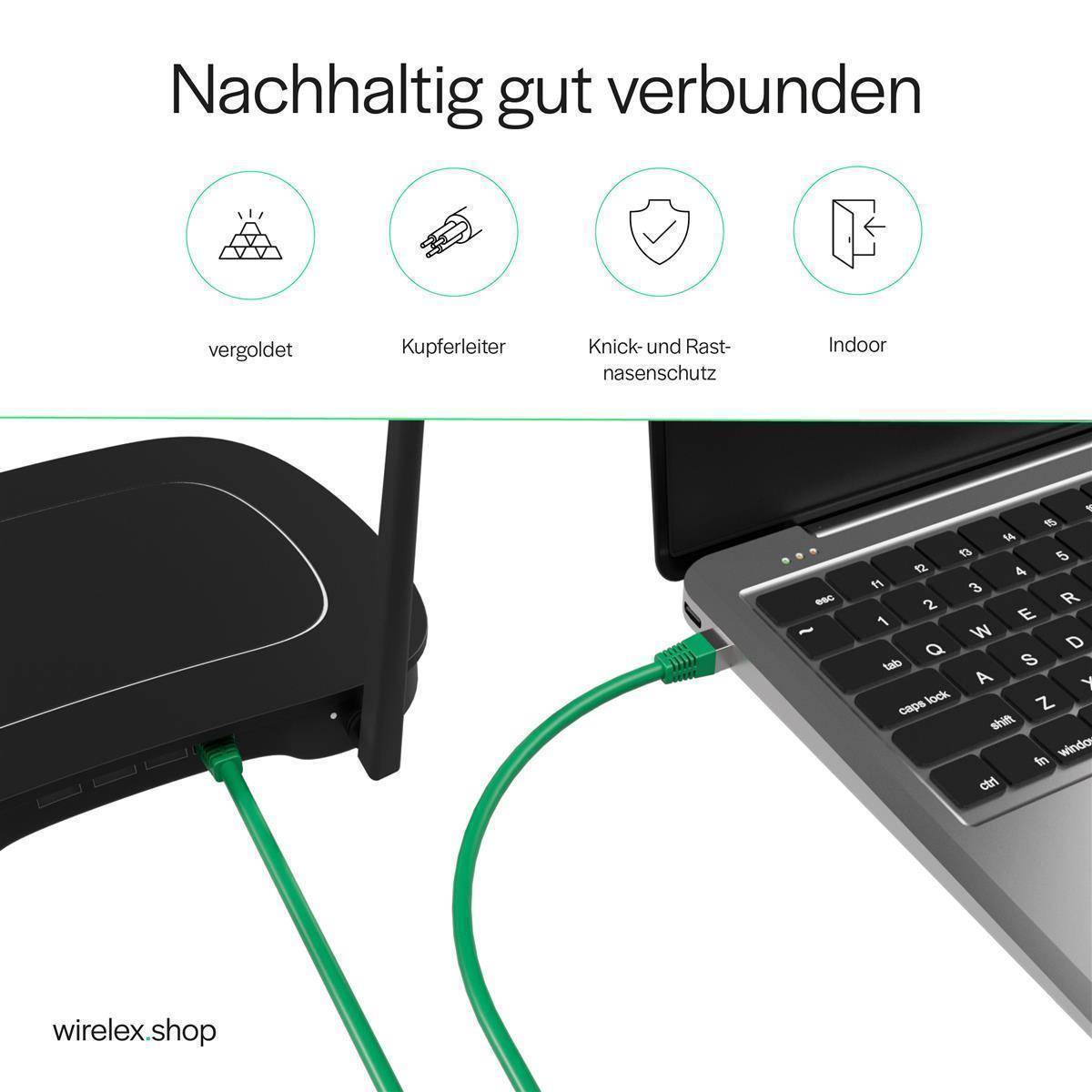 Netzwerkkabel, RJ45 LAN Kabel, Ethernet Cat 6A, S/FTP, PIMF, vergoldete Kontakte Grün 0,50m-1