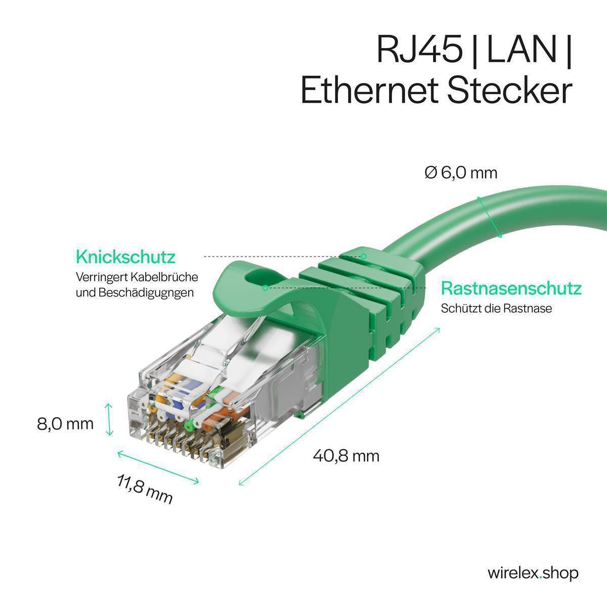 Netzwerkkabel RJ45 Patchkabel, LAN-Kabel U/UTP, CAT 7 Rohkabel, bis 10 Gbit/s 1,00m Grün-3