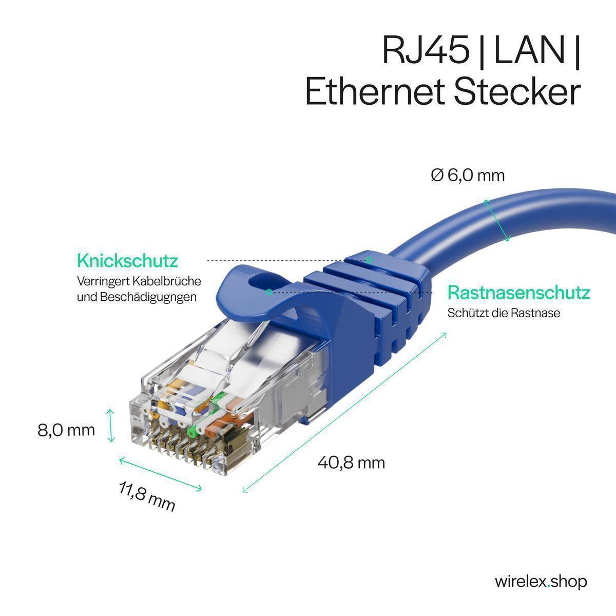 Netzwerkkabel RJ45 Patchkabel, LAN-Kabel U/UTP, CAT 7 Rohkabel, bis 10 Gbit/s 2,00m Blau-2