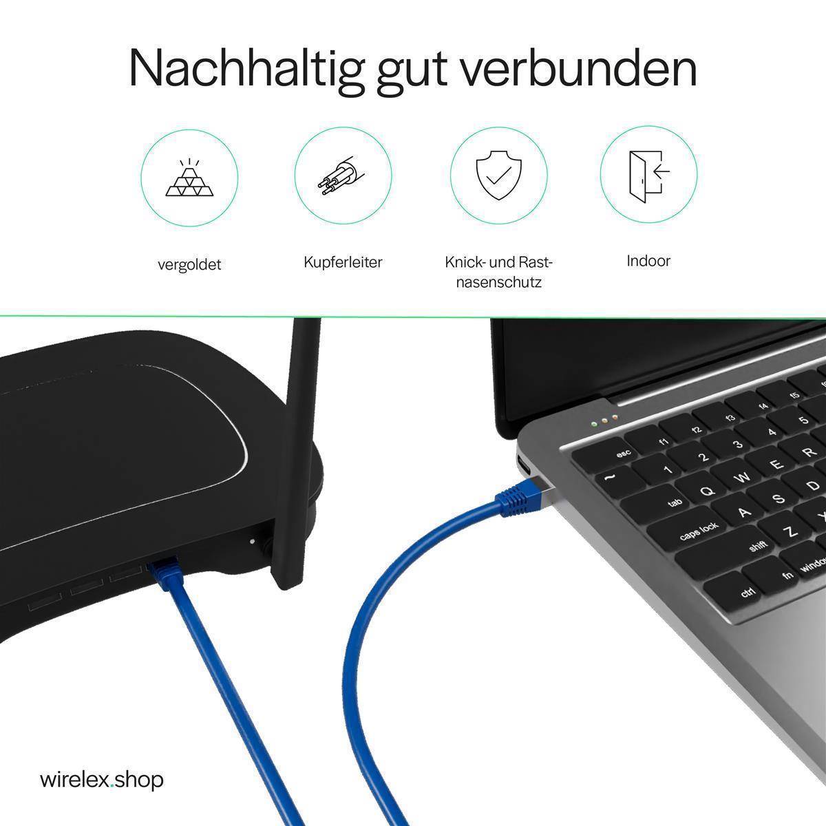 Netzwerkkabel RJ45 Patchkabel, LAN-Kabel U/UTP, CAT 7 Rohkabel, bis 10 Gbit/s 2,00m Blau-4