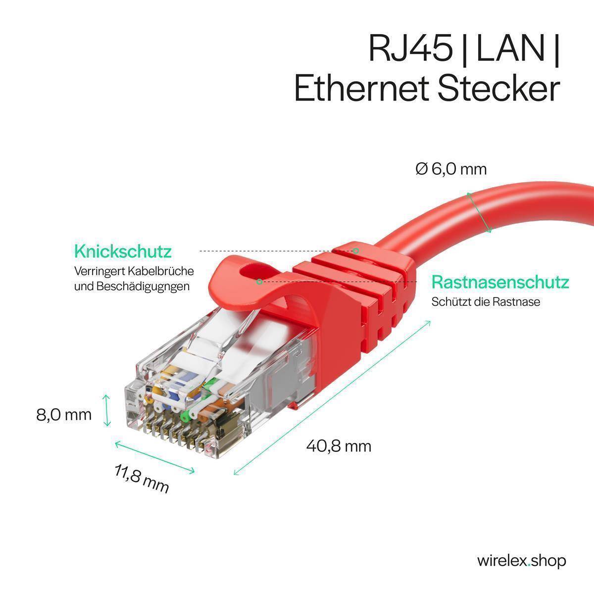 Netzwerkkabel RJ45 Patchkabel, LAN-Kabel U/UTP, CAT 7 Rohkabel, bis 10 Gbit/s 2,00m Rot-4