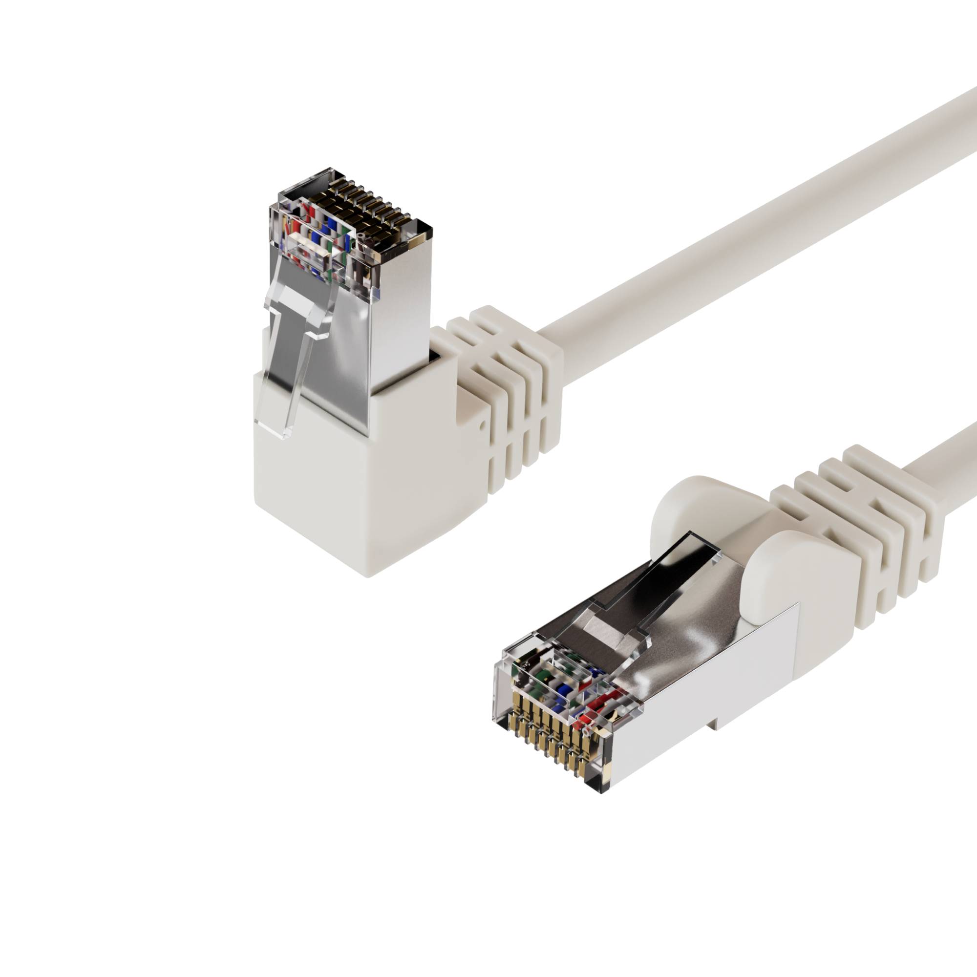 Netzwerkkabel RJ45, LAN Kabel, einseitig gewinkelt 90°, Cat 6, S/FTP, PIMF 3,00m Weiß-0