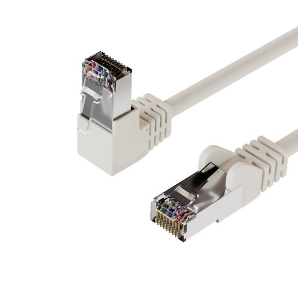 Netzwerkkabel RJ45, LAN Kabel, einseitig gewinkelt 90°, Cat 6, S/FTP, PIMF 3,00m Weiß