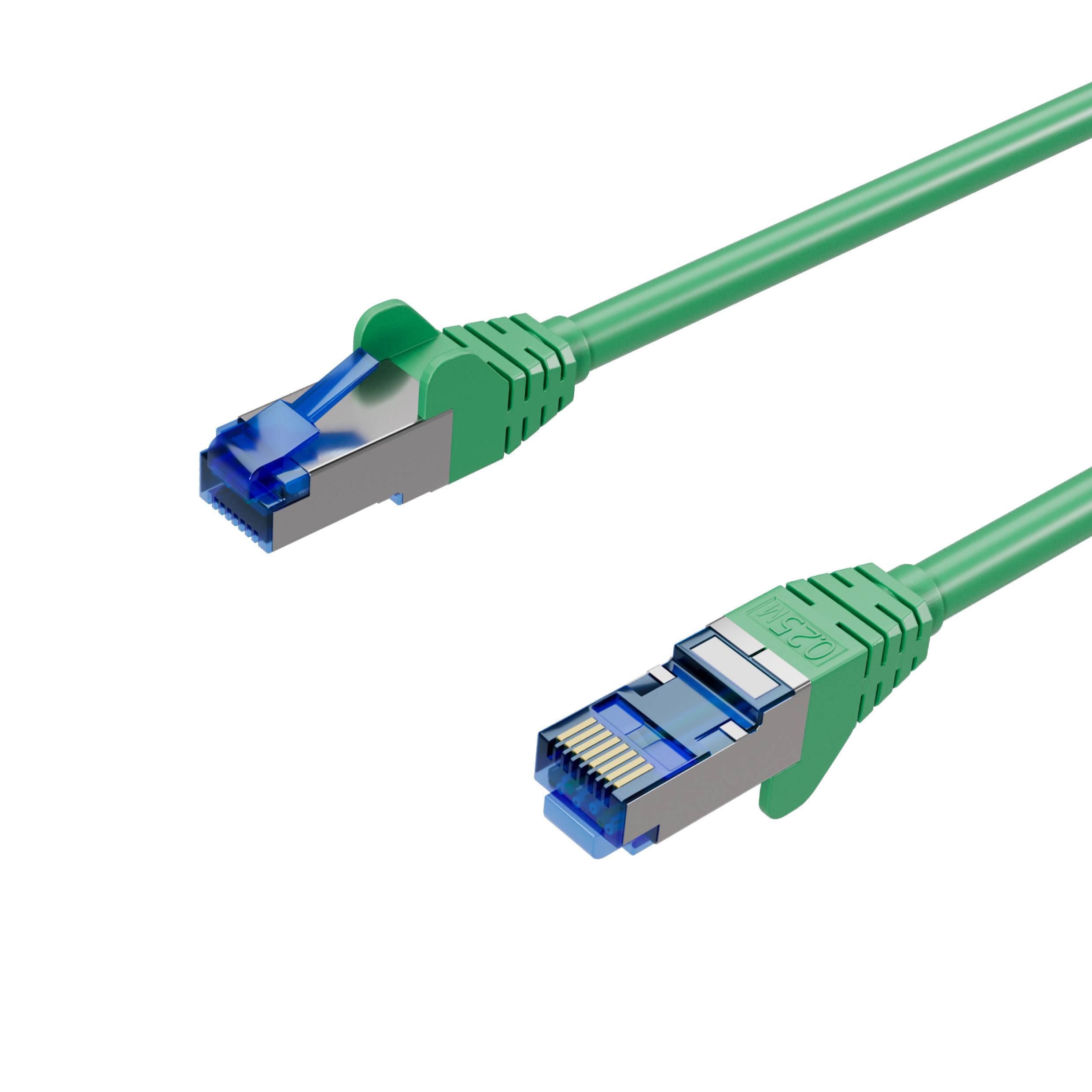 Netzwerkkabel, RJ45 LAN Kabel, Ethernet Cat 6A, S/FTP, PIMF, vergoldete Kontakte Grün 0,50m-0