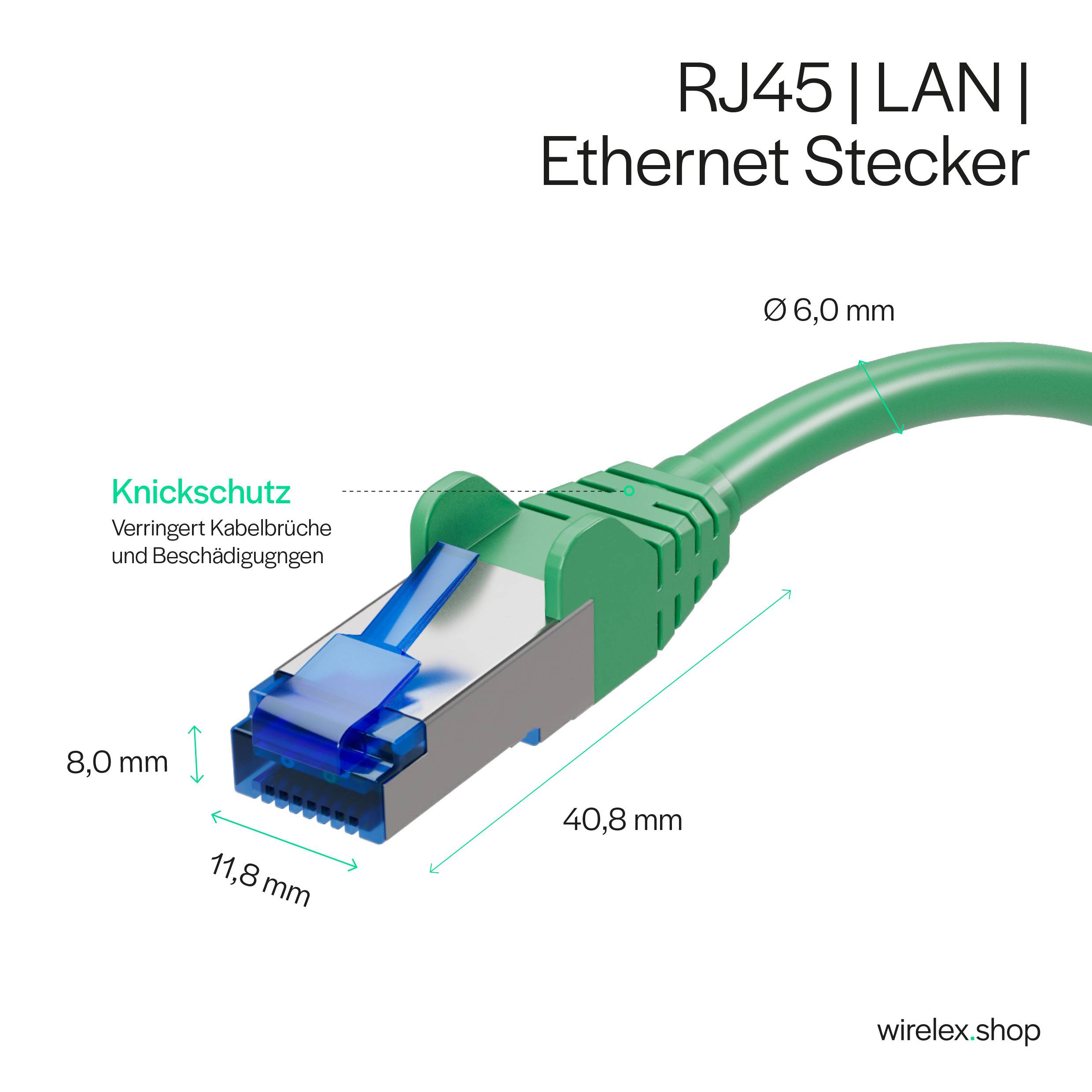 Netzwerkkabel, RJ45 LAN Kabel, Ethernet Cat 6A, S/FTP, PIMF, vergoldete Kontakte Grün 0,50m-2