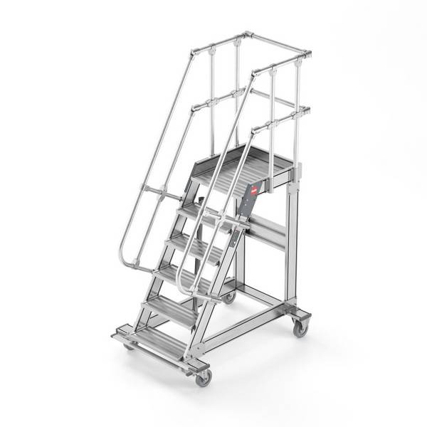 Hailo fahrbare Plattformtreppe Neigung 60° Stufenbreite 600mm 4 Stufen