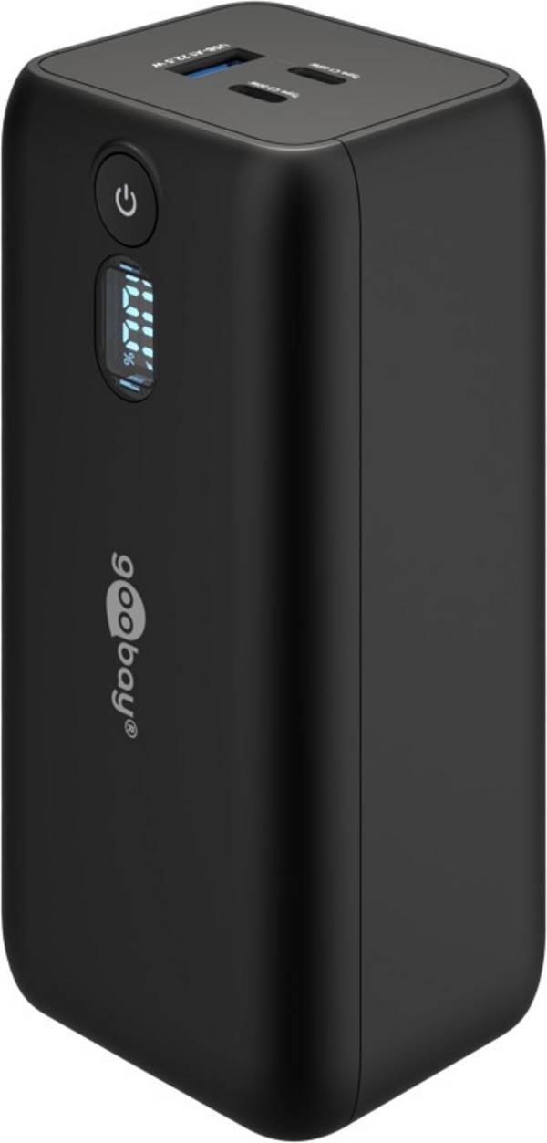 Goobay Laptop Powerbank 20000 mAh, 2x USB-C & 1x USB-A, 65 W Power Delivery/Quick Charge, externe Batterie für Laptops