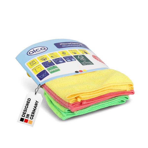 alca® Mikrofasertuch (3er Set), leicht, dünn & schnelltrocknend gelbgrünrosa, für häufigen Einsatz geeignet,