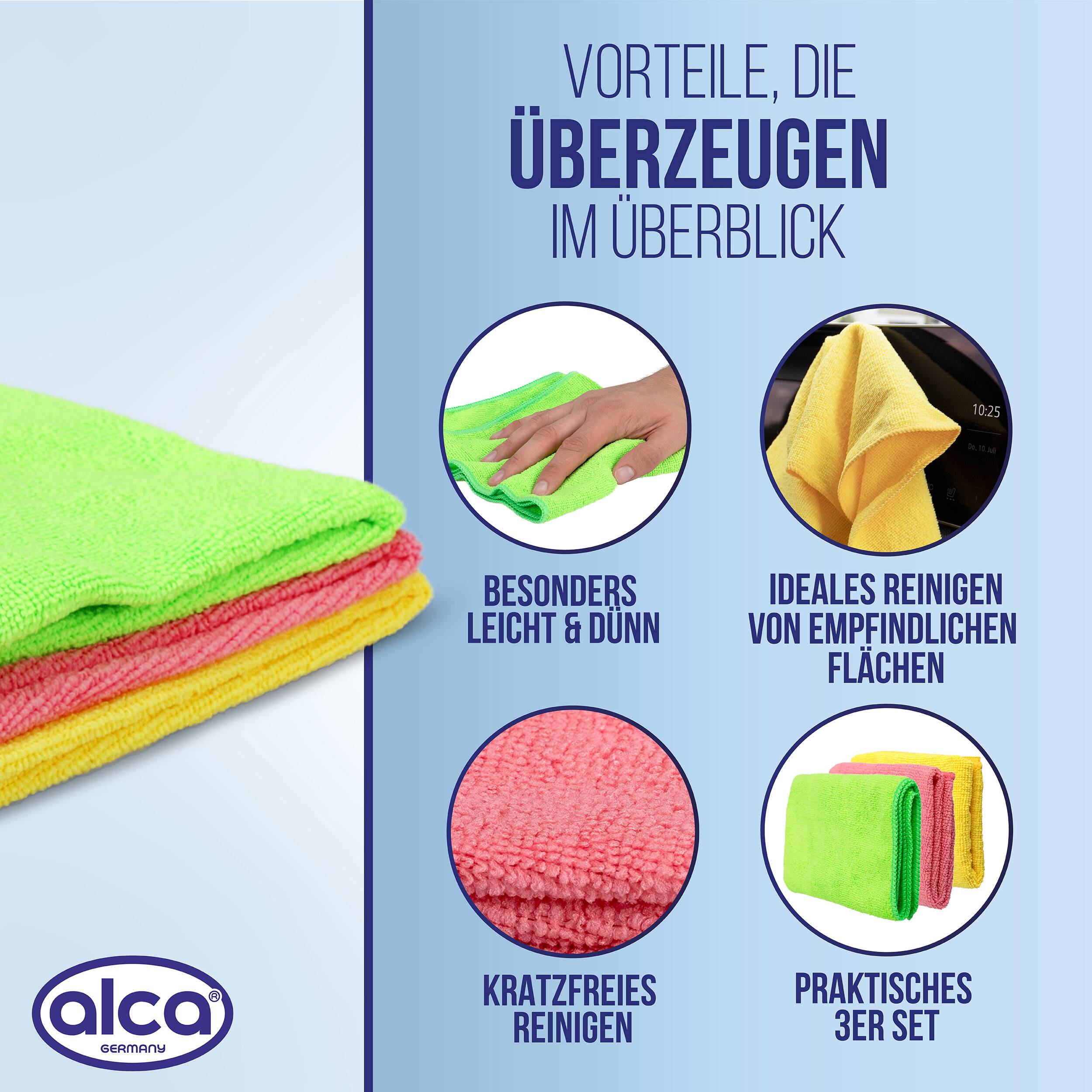 alca® Mikrofasertuch (3er Set), leicht, dünn & schnelltrocknend gelbgrünrosa, für häufigen Einsatz geeignet,-3