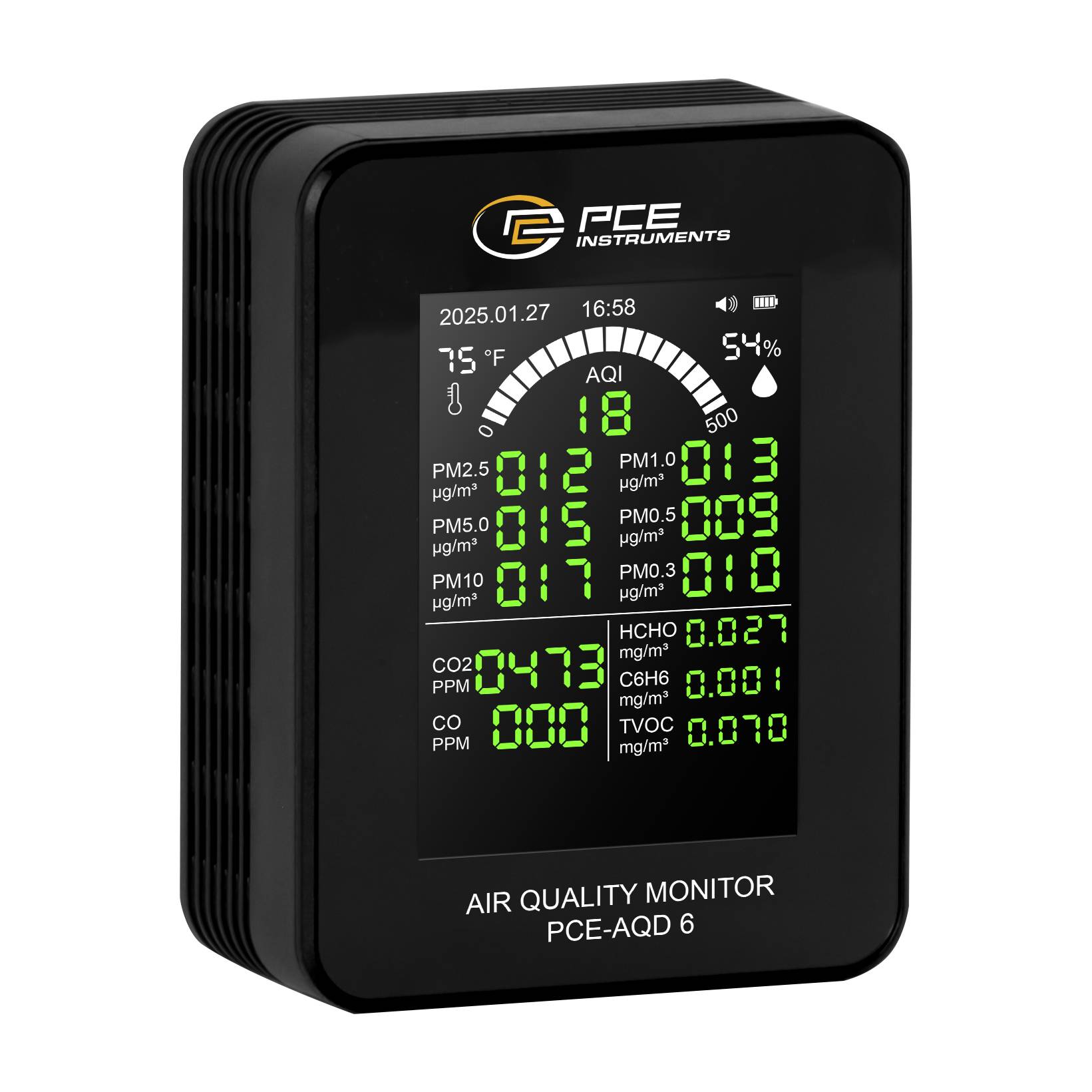PCE Instruments 18-in-1 Luftqualität-Detektor PCE-AQD 6 |CO2 400 … 5000 ppm |Feuchte relativ 0 … 99 % |-10 … +50 °C
