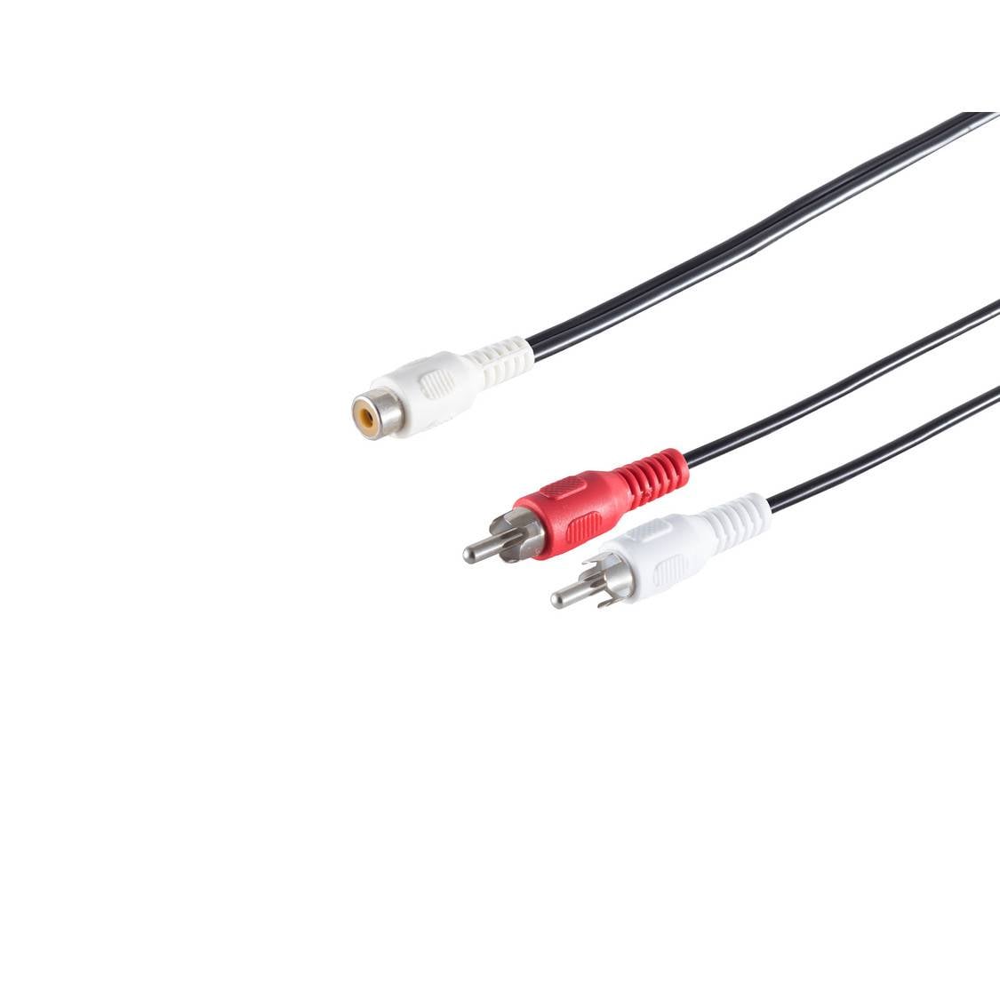KABELBUDE.EU Audio-Y-Adapter Cinch-Kupplung auf 2x Cinch-Stecker vernickelt 0,2 m Schwarz-0