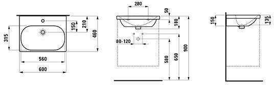 Laufen Waschtisch LUA 60x46cm unterbauf m ÜL 1 HL-A weiß