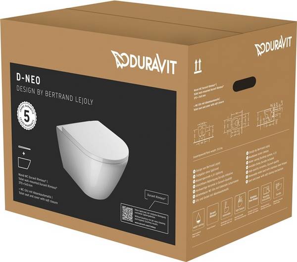 Duravit Wand-WC-Set D-NEO tief rim. mit WC-Sitz inkl. Durafix weiß