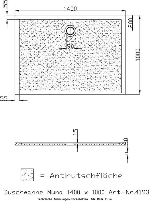 HO DW Muna 1400x1000x30 mit Antirutsch, Material Solique, Weiß-2