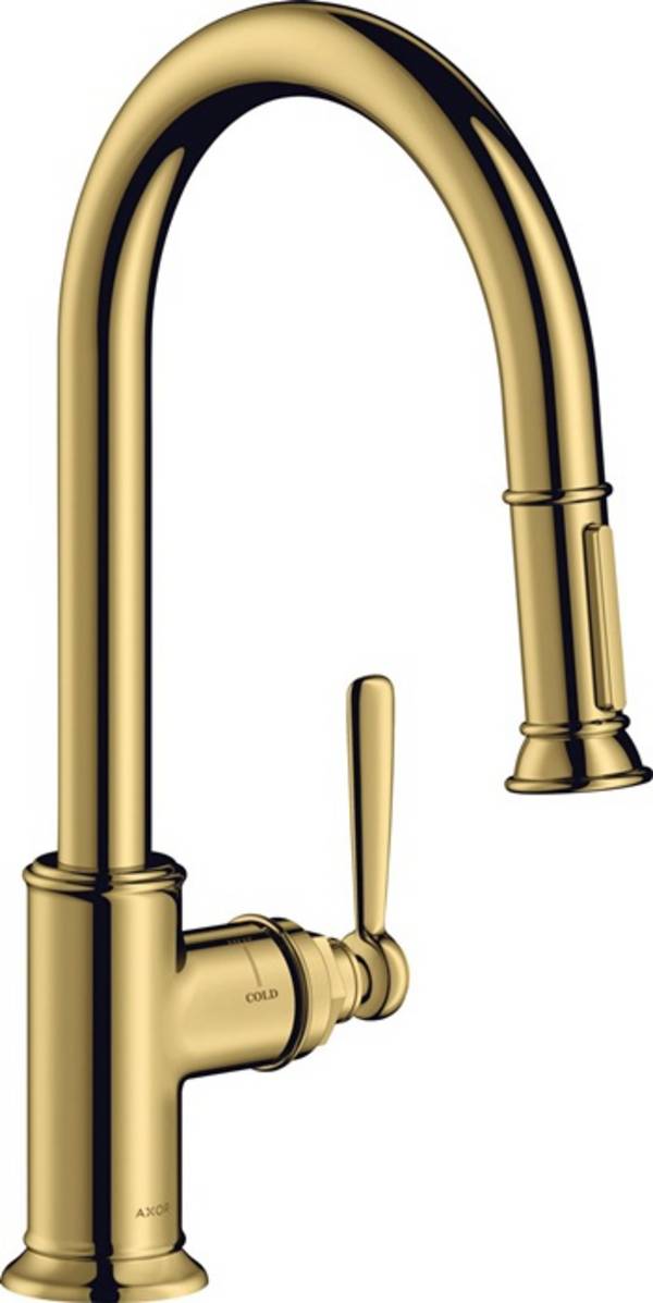 Einhebel-Spültischmischer AXOR MONTREUX DN 15 m Ausziehbrause pol. gold optic