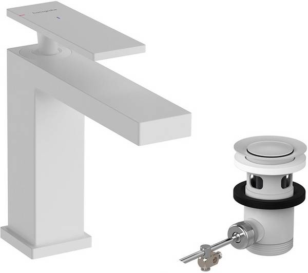 hansgrohe Tecturis E Einhebel-Waschtischmischer 110 CoolStart EcoSmart+ mit Zugstangen-Ablaufgarnitur, Mattweiß