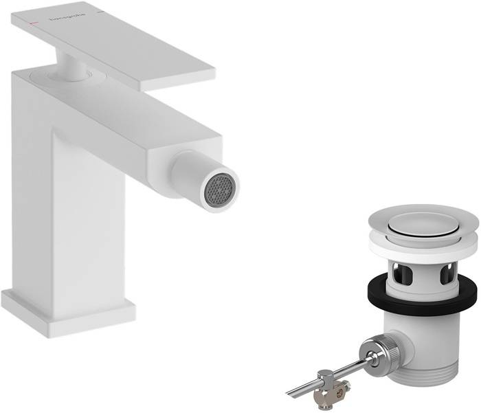 Hansgrohe Tecturis E Einhebel-Bidetmischer, 5l/min, Zugstangen-Ablaufgarnitur, Mattweiß-0