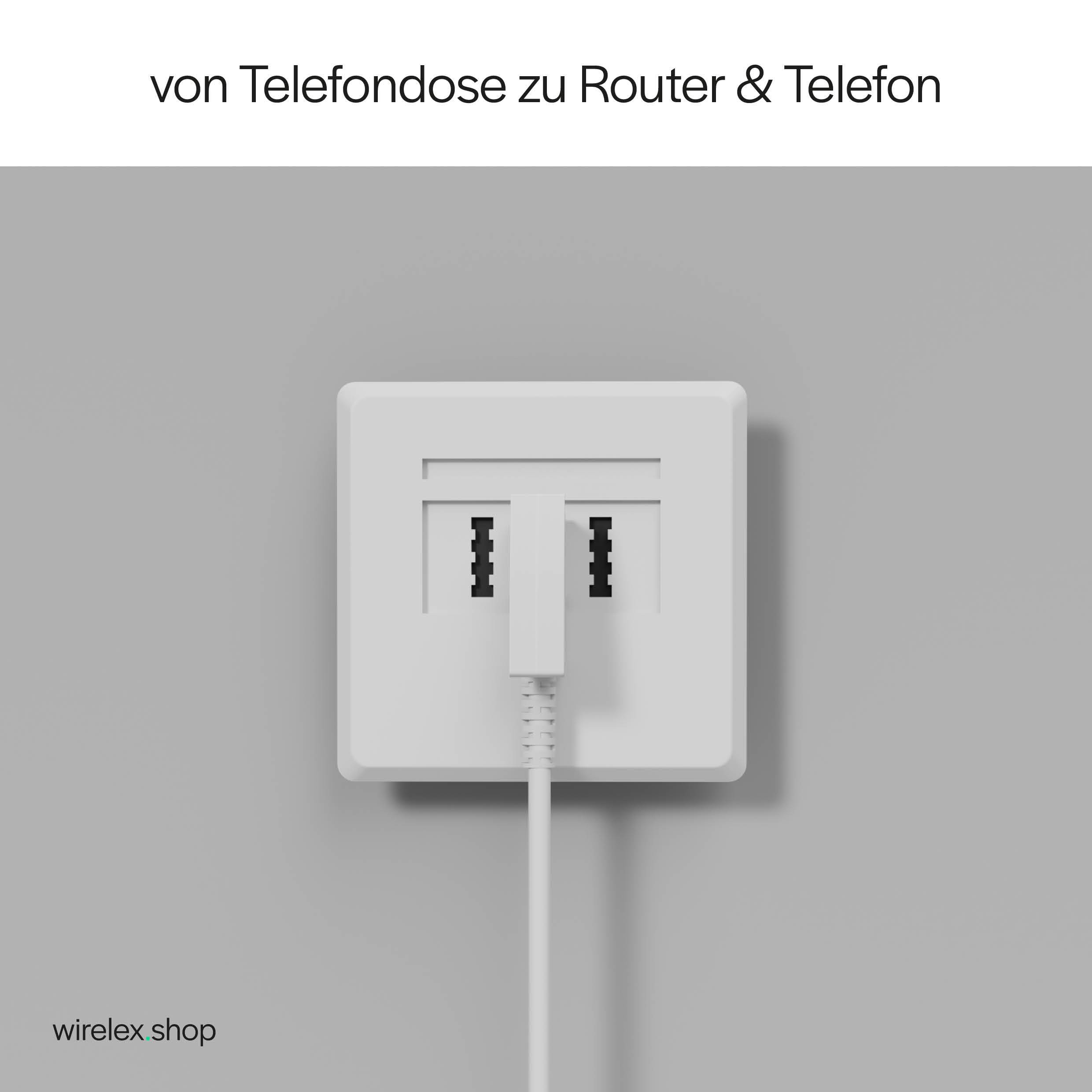 KABELBUDE.EU VDSL Routerkabel TAE-F-Stecker auf RJ45-Stecker 2-polig belegt Kupfer Weiß 0,5m-5