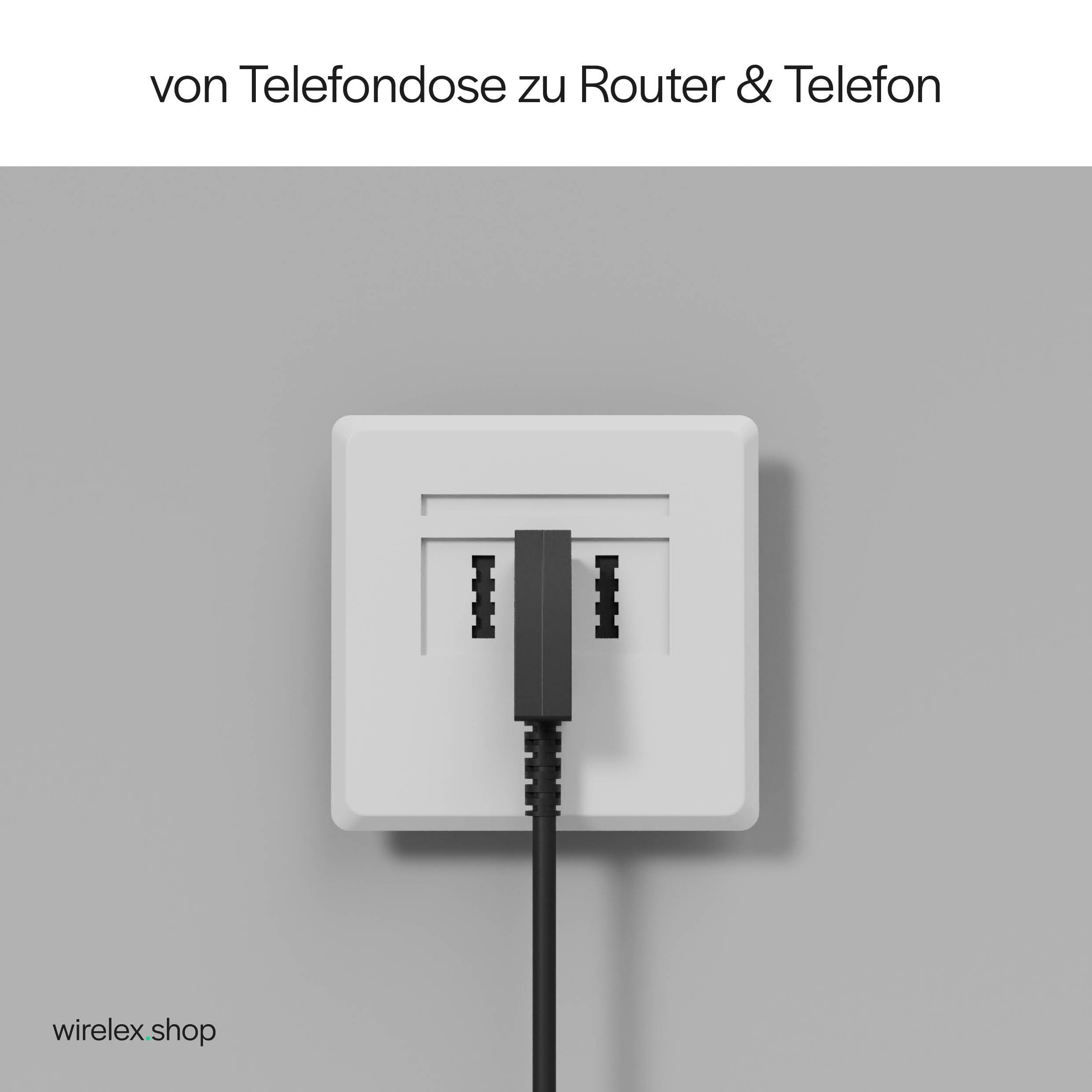 KABELBUDE.EU VDSL Routerkabel TAE-F-Stecker auf RJ45-Stecker 2-polig belegt Kupfer Schwarz 0,5m-5