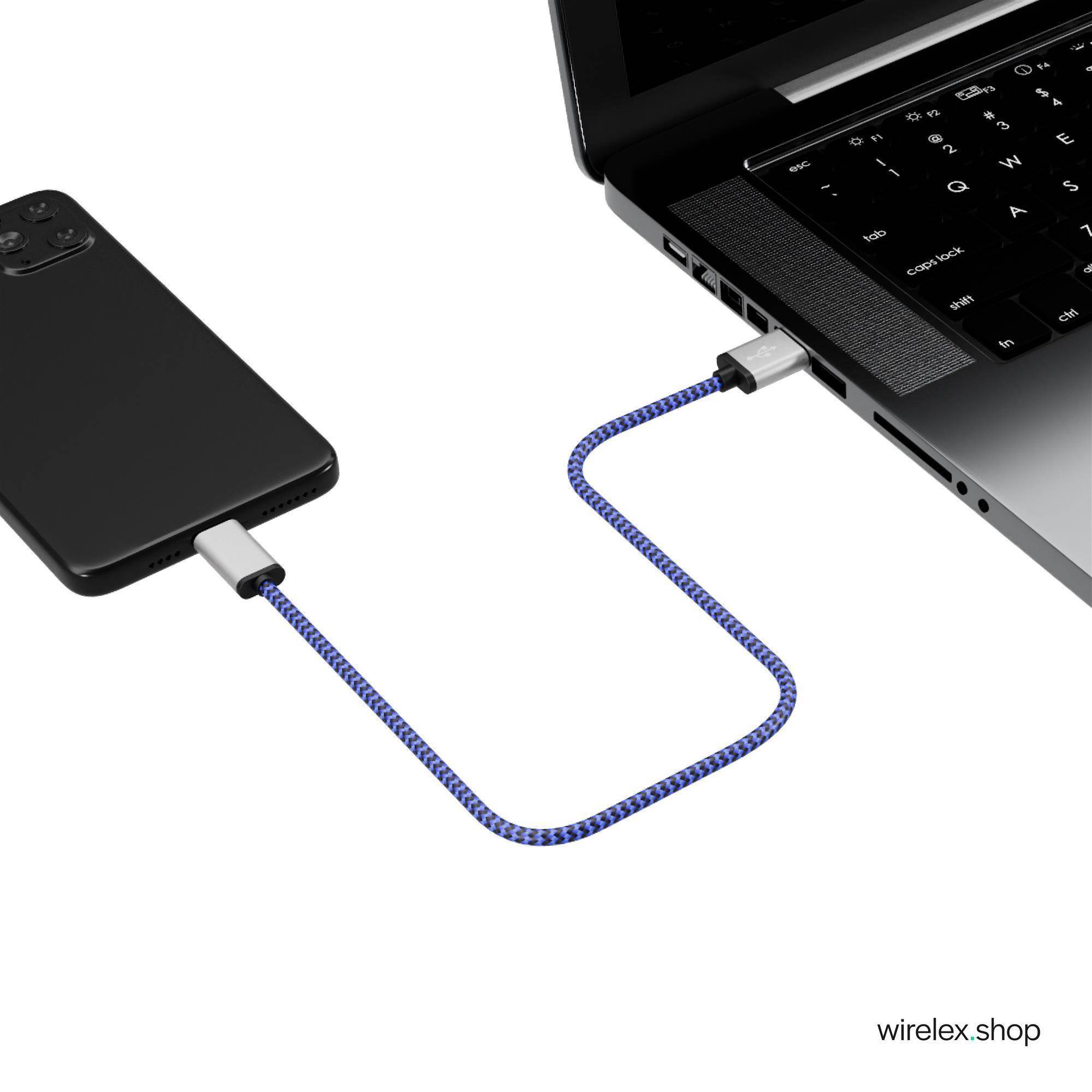 USB-Ladekabel A Stecker auf USB Typ C, blau 0,9m Aluminium Nylon 480 Mbit/s-1