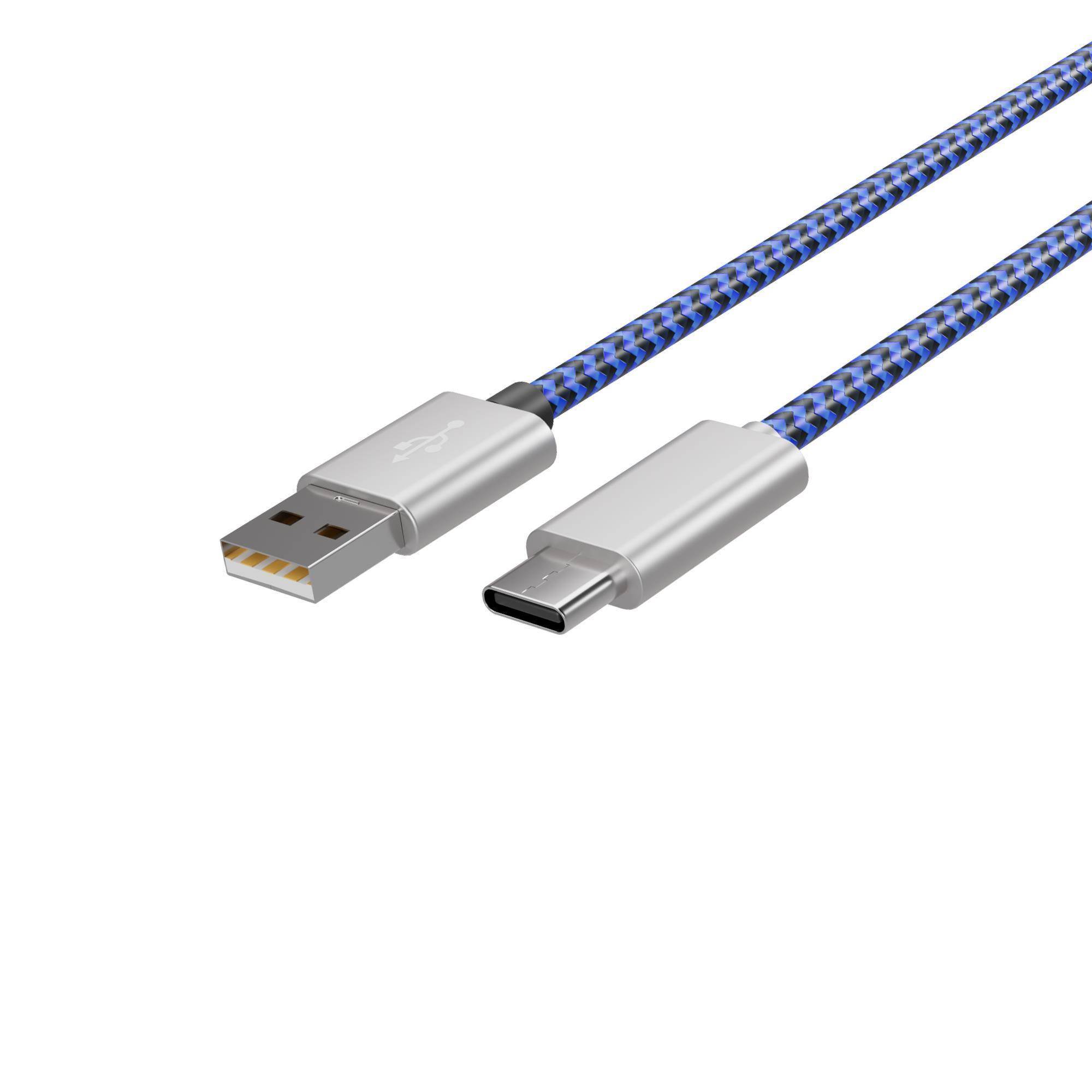USB-Ladekabel A Stecker auf USB Typ C, blau 0,9m Aluminium Nylon 480 Mbit/s-0