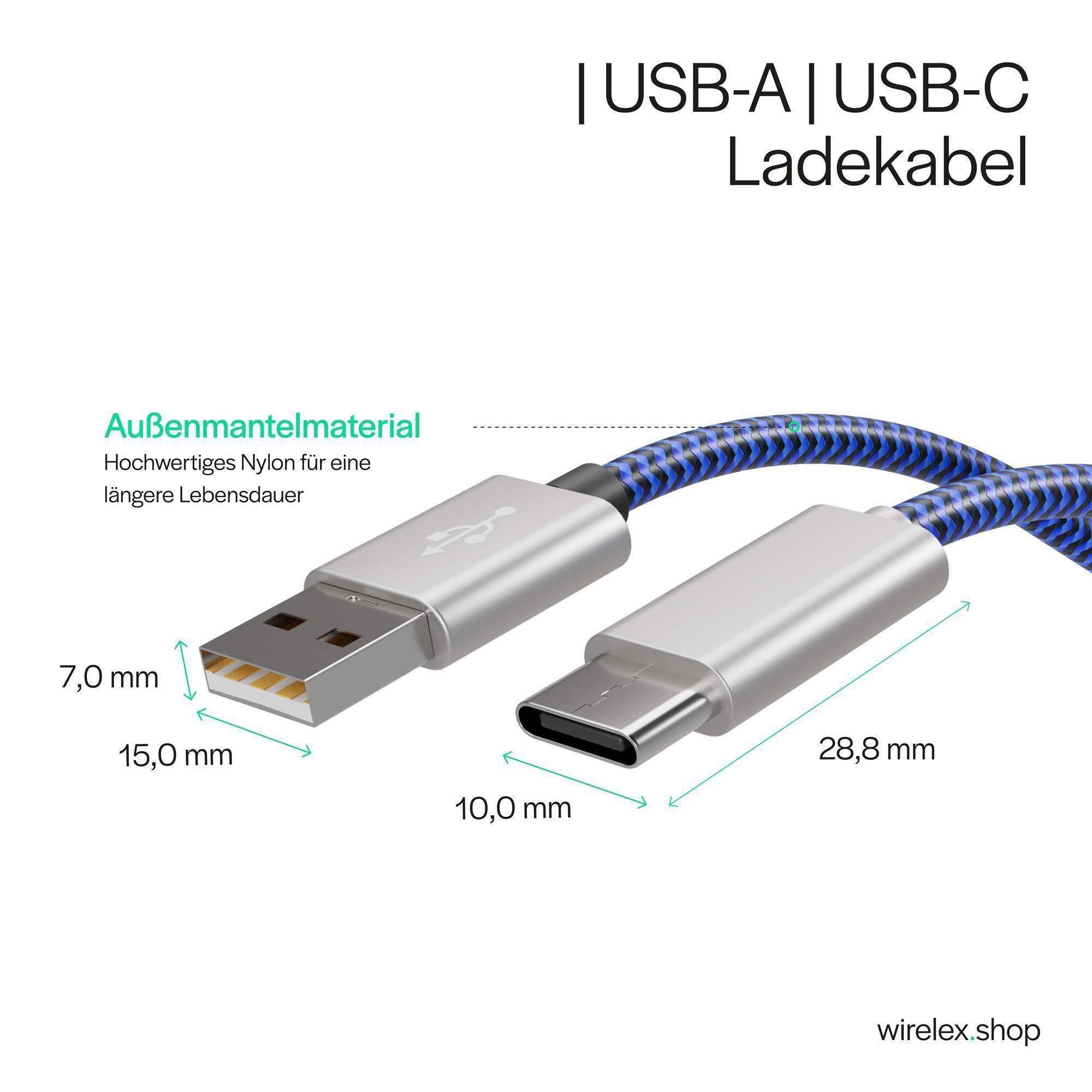 USB-Ladekabel A Stecker auf USB Typ C, blau 0,9m Aluminium Nylon 480 Mbit/s-3