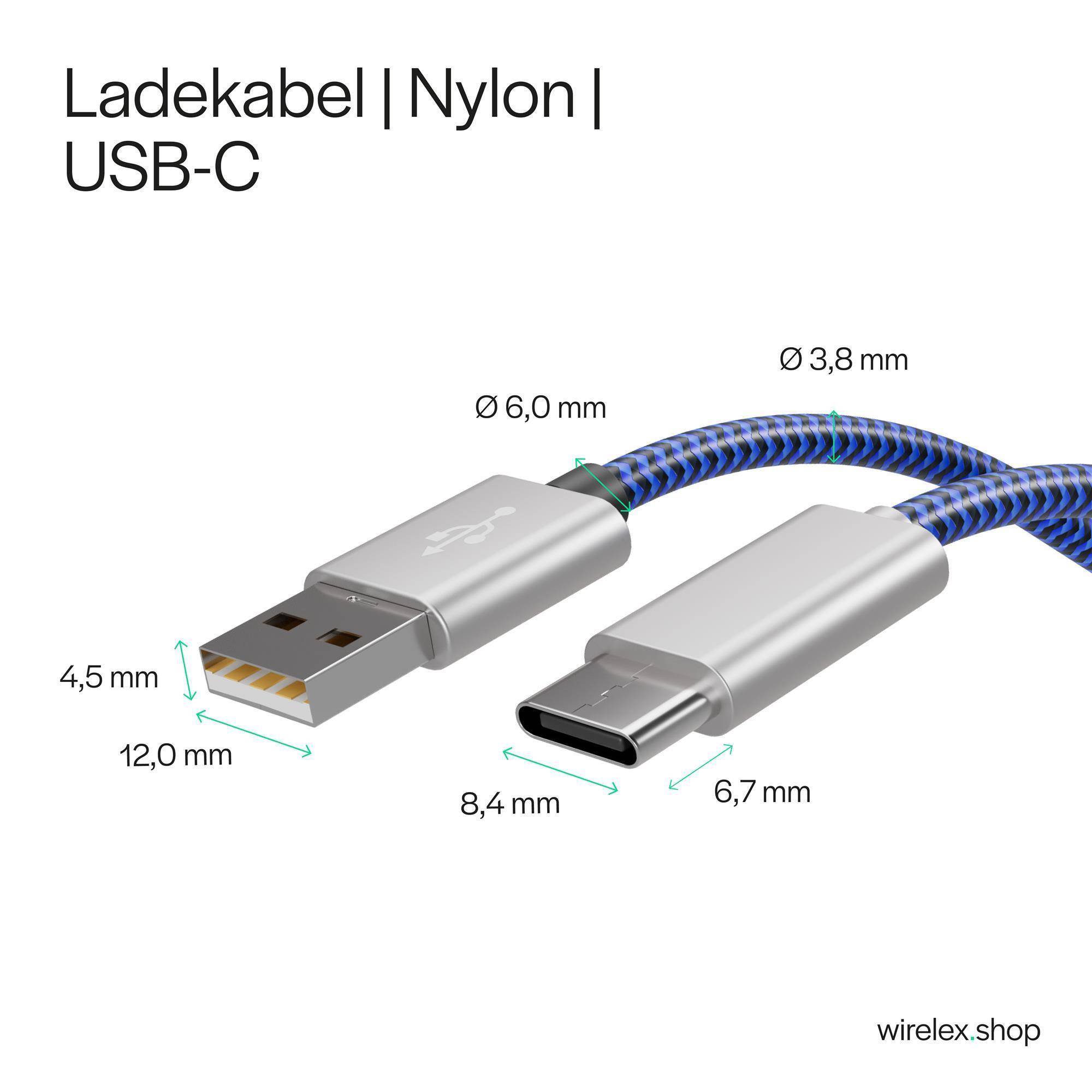 USB-Ladekabel A Stecker auf USB Typ C, blau 0,9m Aluminium Nylon 480 Mbit/s-4