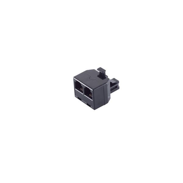 S/CONN RJ11-Adapter RJ11-Stecker 6/4 auf 2x RJ11-Buchse 6/4 vergoldet Schwarz