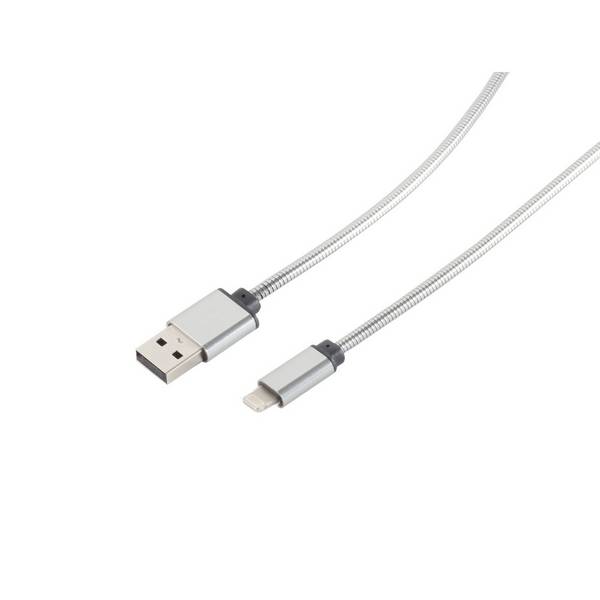 KABELBUDE.EU USB-Lade- und Datenkabel USB-A-Stecker auf 8-Pin-Stecker USB 2.0 vergoldet Steel Silber 1m