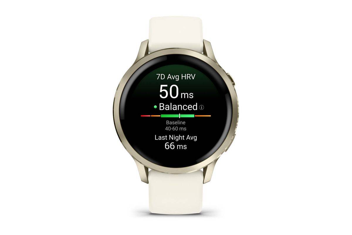 Garmin Venu 4 - 41 mm - lunar gold - intelligente Uhr mit Band - Silikon - Knochen - Handgelenkgröße: 110-175 mm - Anzei-1