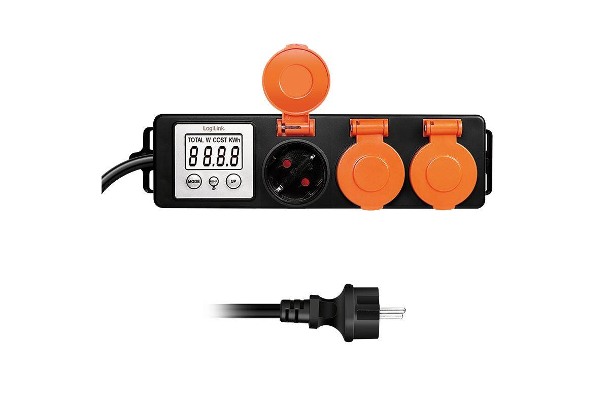 Logilink Energy Cost Meter, 3 sockets, outdoor Kabel & Adapter-1