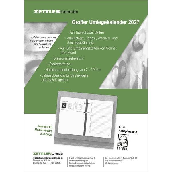 Umlegekalender 338 1 Tag/2 Seiten 10,5x14,2cm 2027-0