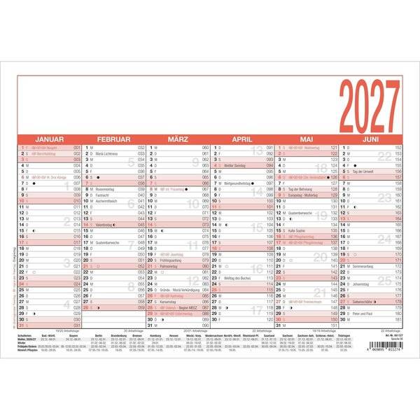 Arbeitstagekalender 907 A4 29,7x21cm 2027-0