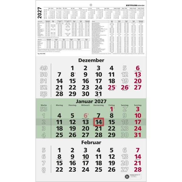 Dreimonatskalender 956 29,5x49cm Recycling 2027