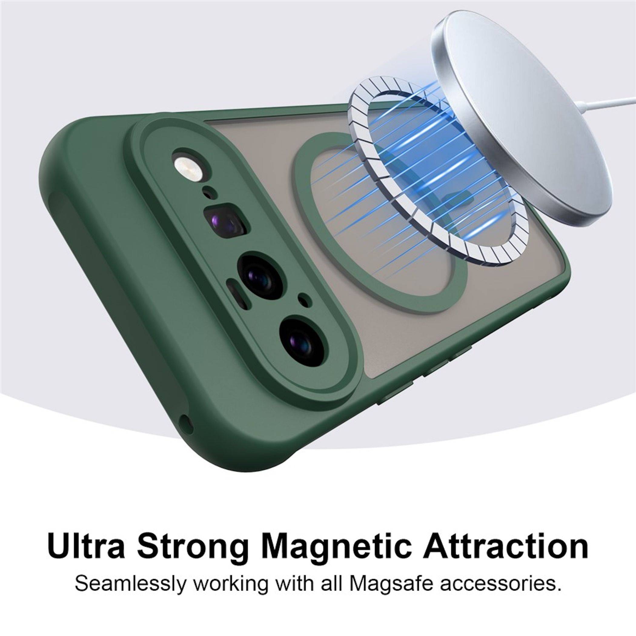 MagSafe Hülle + 2x Schutzglas für Google Pixel 11 Kameraschutz Matt Grün-3
