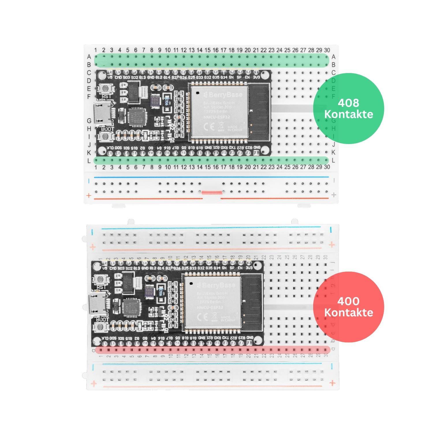 Breadboard mit 408 Kontakten, 6 Kontaktreihen je Seite, optimiert für ESP8266/ESP32 NodeMCU-4