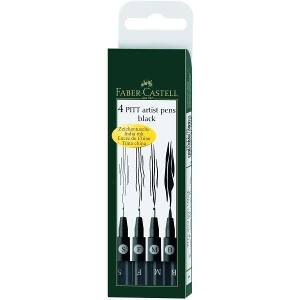 Tuschestift Pitt Artist Pen 4er Etui Spitze: sortiert schwarz