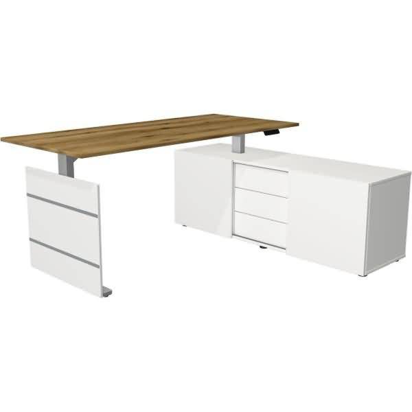 Komplettarbeitsplatz Move 3 180x80x72-120 mit Sideboard silber/eiche-0