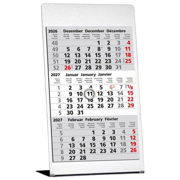 3-Monats-Tischkalender 10,5 x 23cm Edelstahl 2027