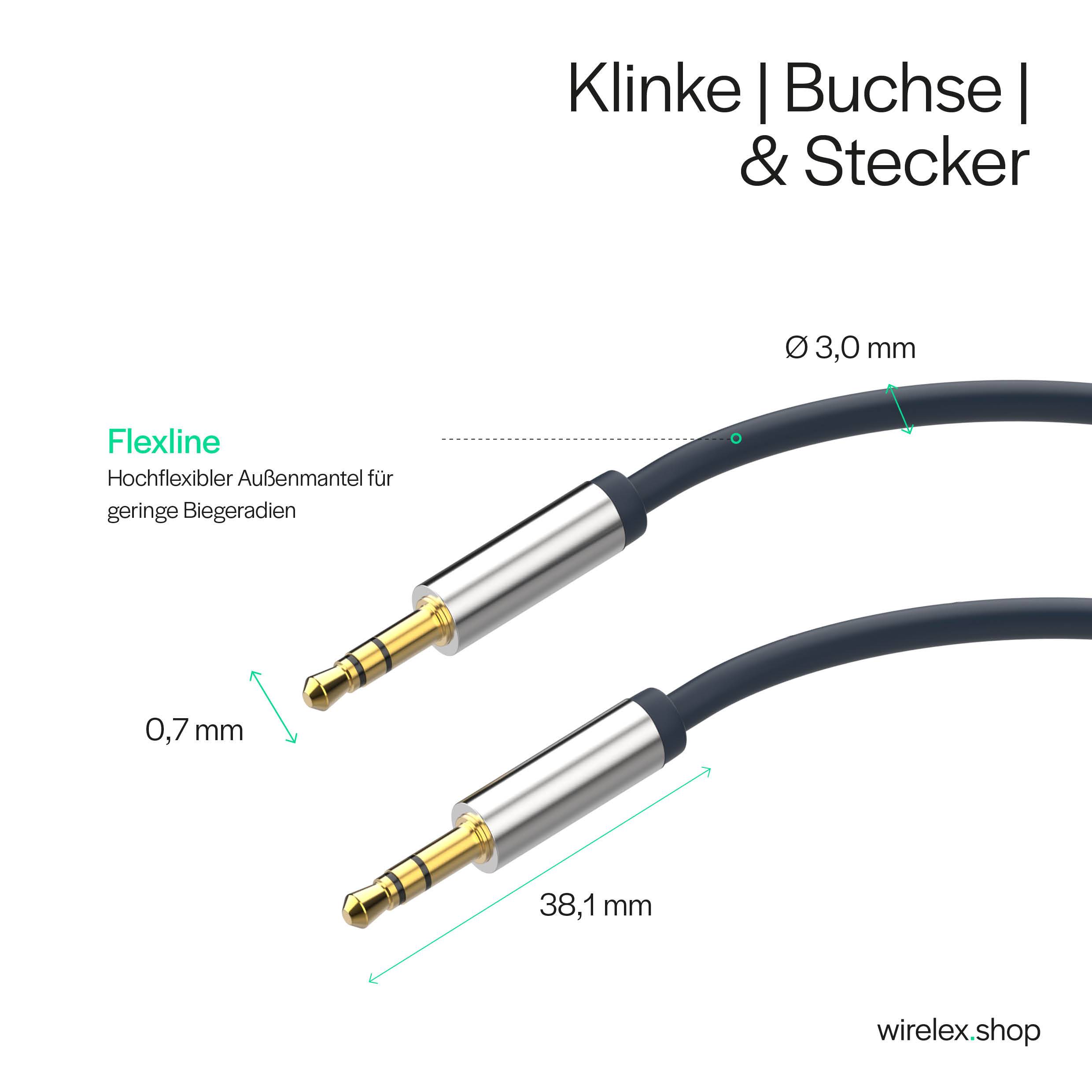 Flexline Klinkenkabel 1,5 m 3,5-mm-Stecker auf 3,5-mm-Stecker hochflexibel vergoldet Kupfer Chrom-1
