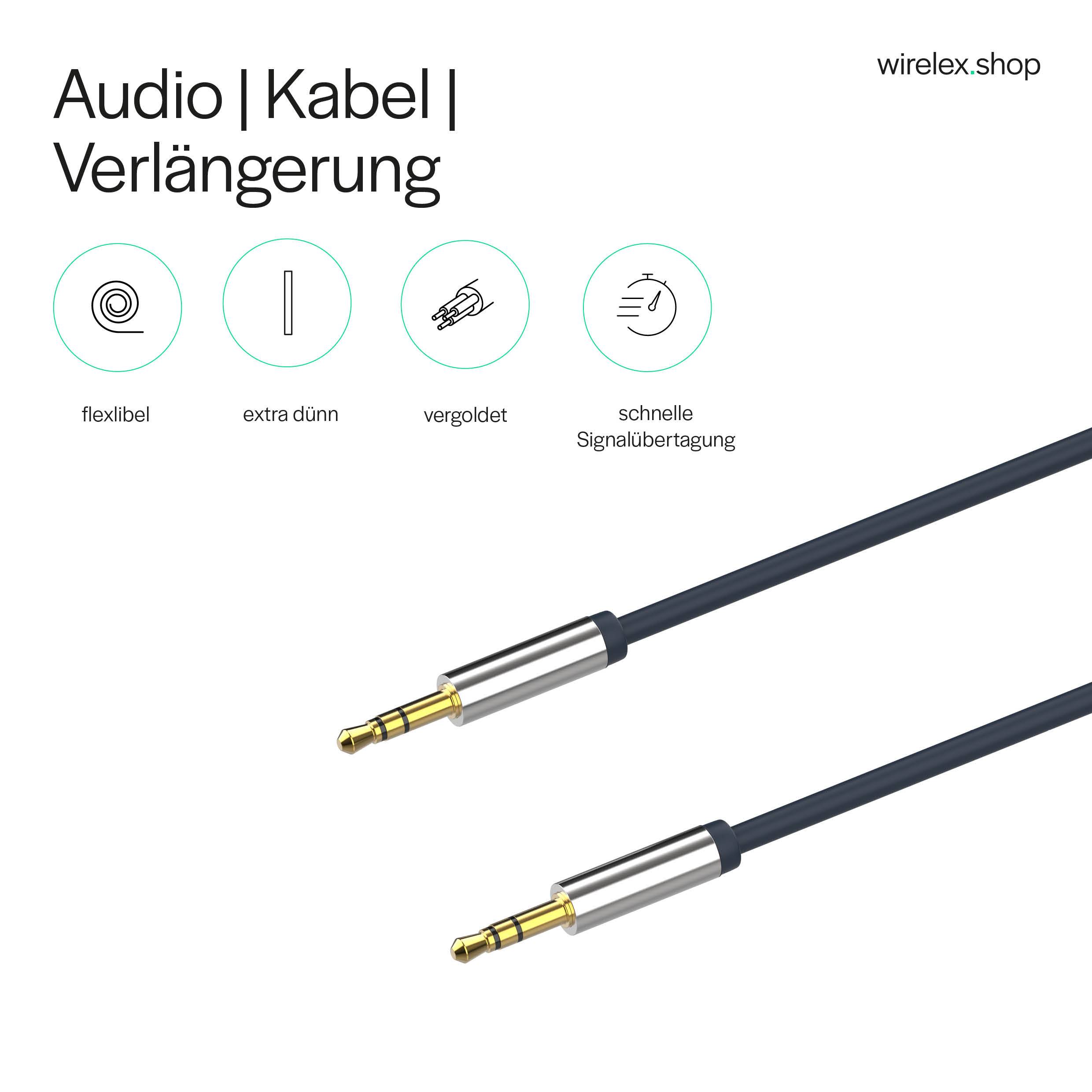 Flexline Klinkenkabel 1,5 m 3,5-mm-Stecker auf 3,5-mm-Stecker hochflexibel vergoldet Kupfer Chrom-3