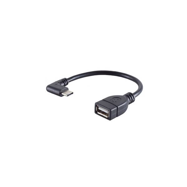 S/CONN USB-C-Adapter USB-C-Stecker auf USB-A-Buchse USB 2.0 90° gewinkelt OTG 12 cm Schwarz