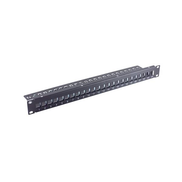 KABELBUDE.EU Keystone Patchpanel 24 Port 1HE Metall unbestückt 19 Zoll Slim Schwarz