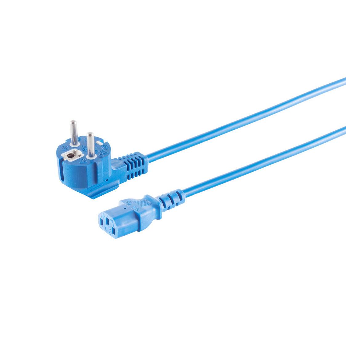 S/CONN Netzanschlusskabel Schutzkontaktstecker 90° auf Kaltgerätebuchse C13 VDE 3x0,75 mm² blau 1,8m