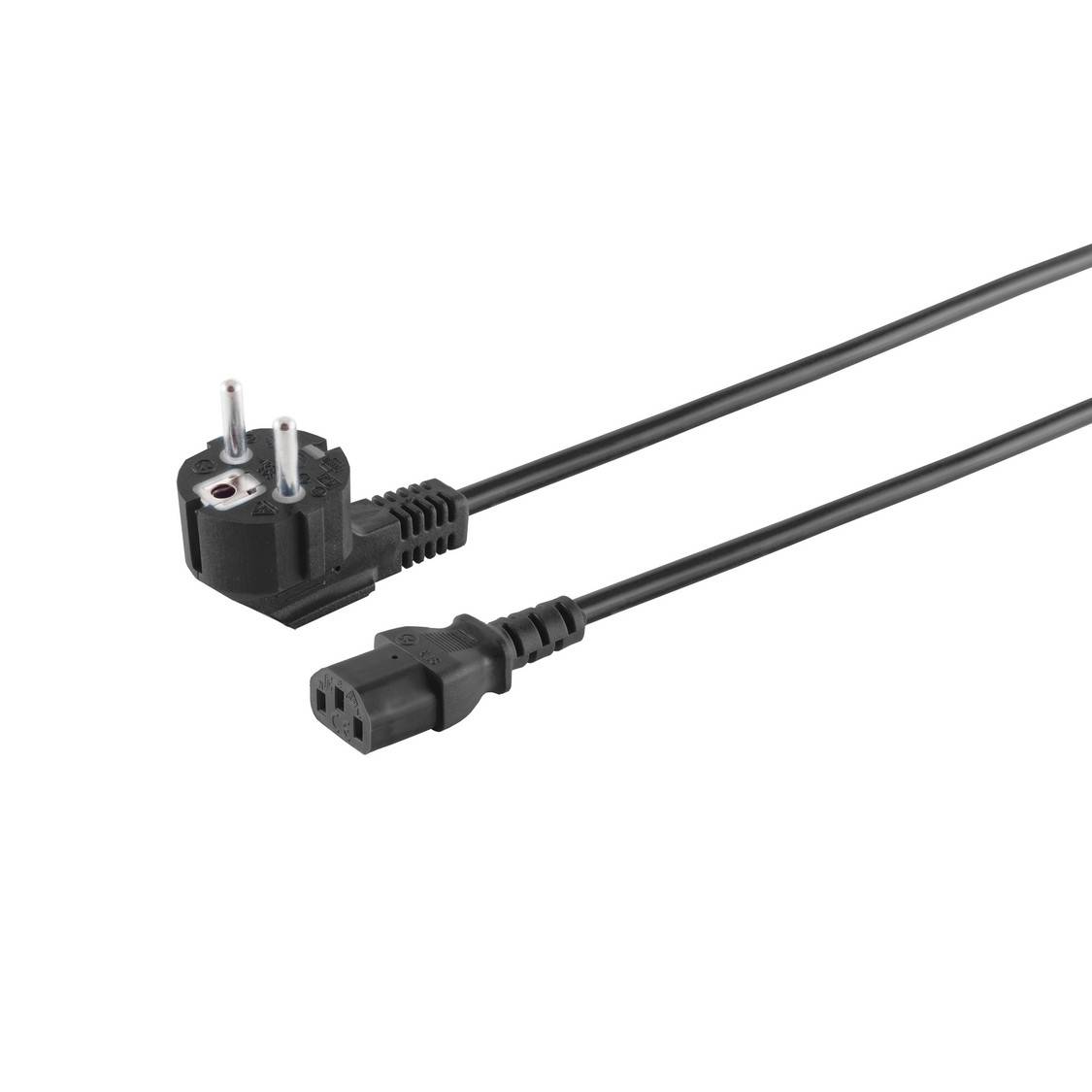 Netzkabel 10 m Schwarz Schutzkontakt 90° CEE7/7 auf Kaltgerätebuchse C13