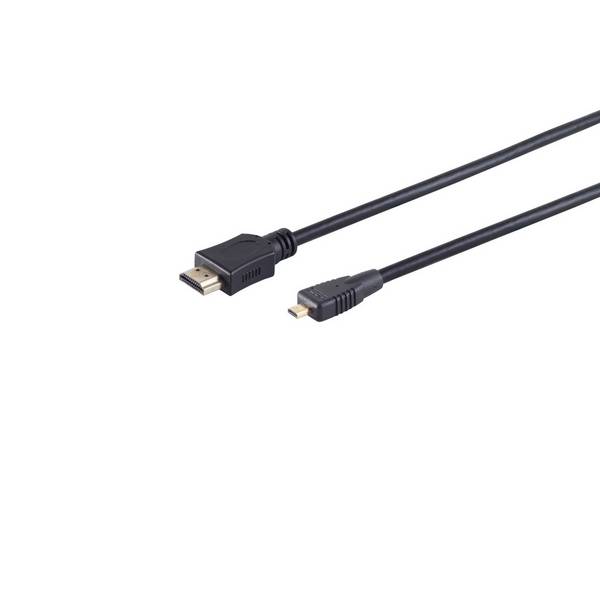 S/CONN HDMI-Kabel HDMI-A-Stecker auf HDMI-D-Stecker (Micro) 4K 3D vergoldet 2 m Schwarz