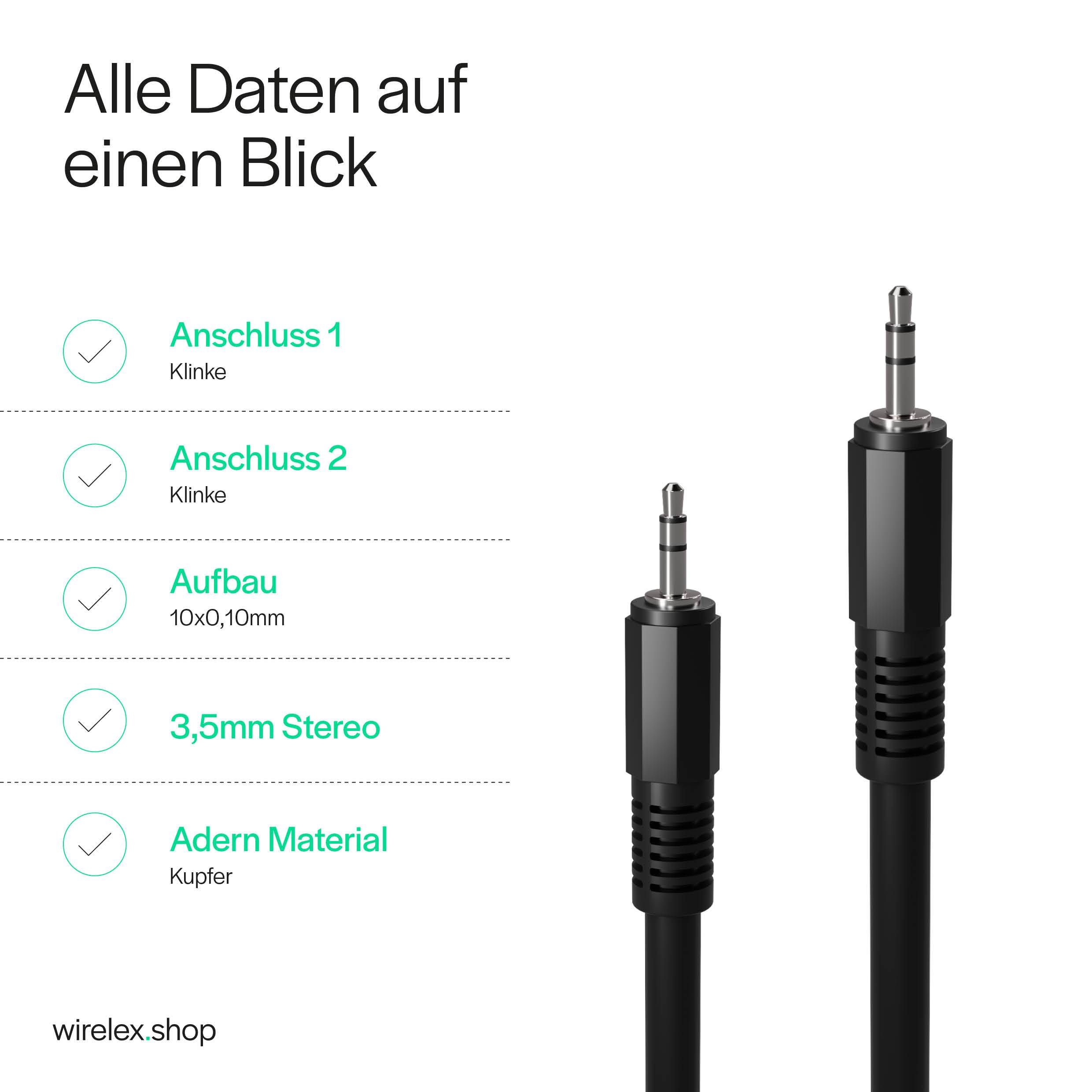 2 Klinkenstecker 3,5mm Stereo, 1,5m-1