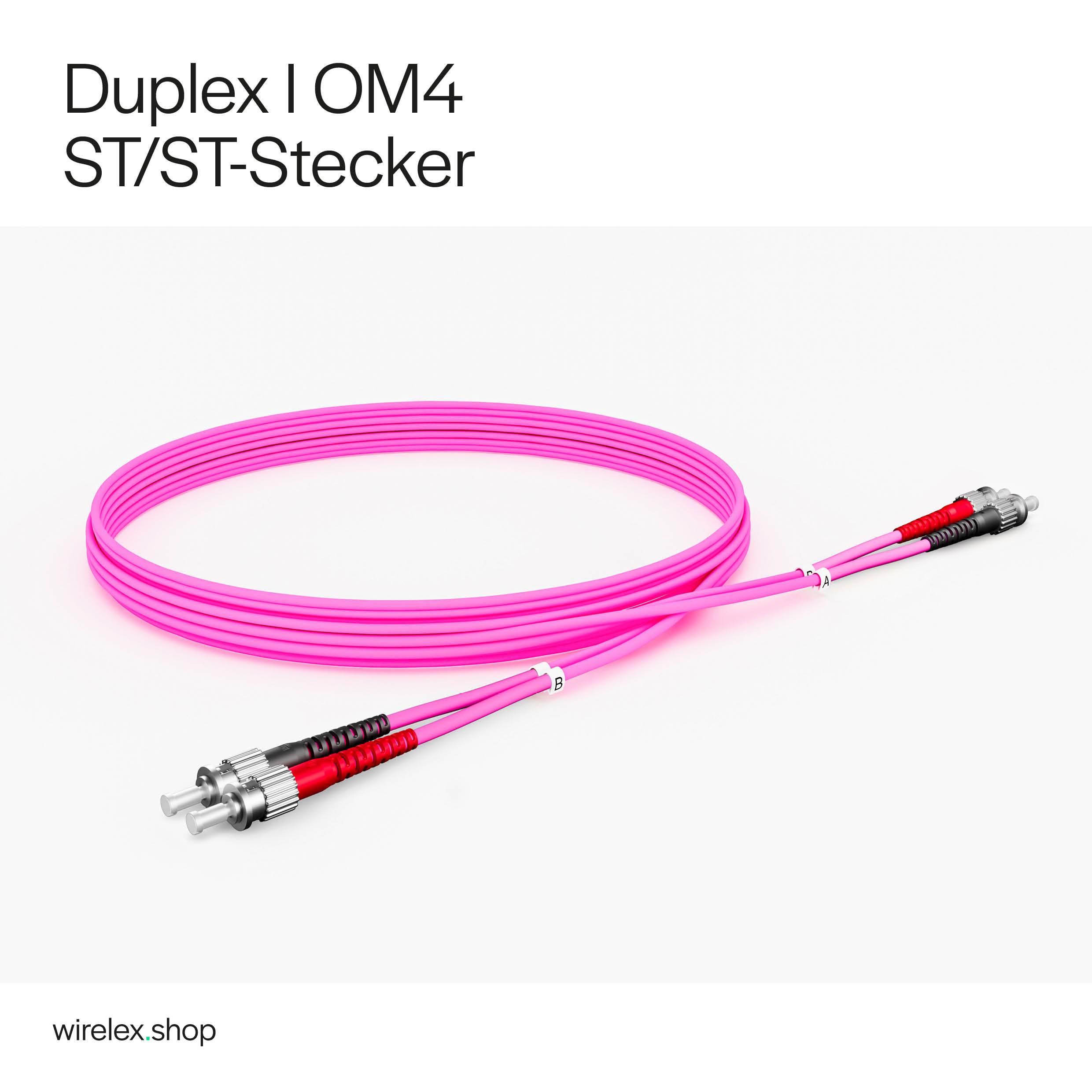 KABELBUDE.EU LWL-Patchkabel ST-Stecker auf ST-Stecker OM4 Duplex 50/125µm Violett 1 m-1