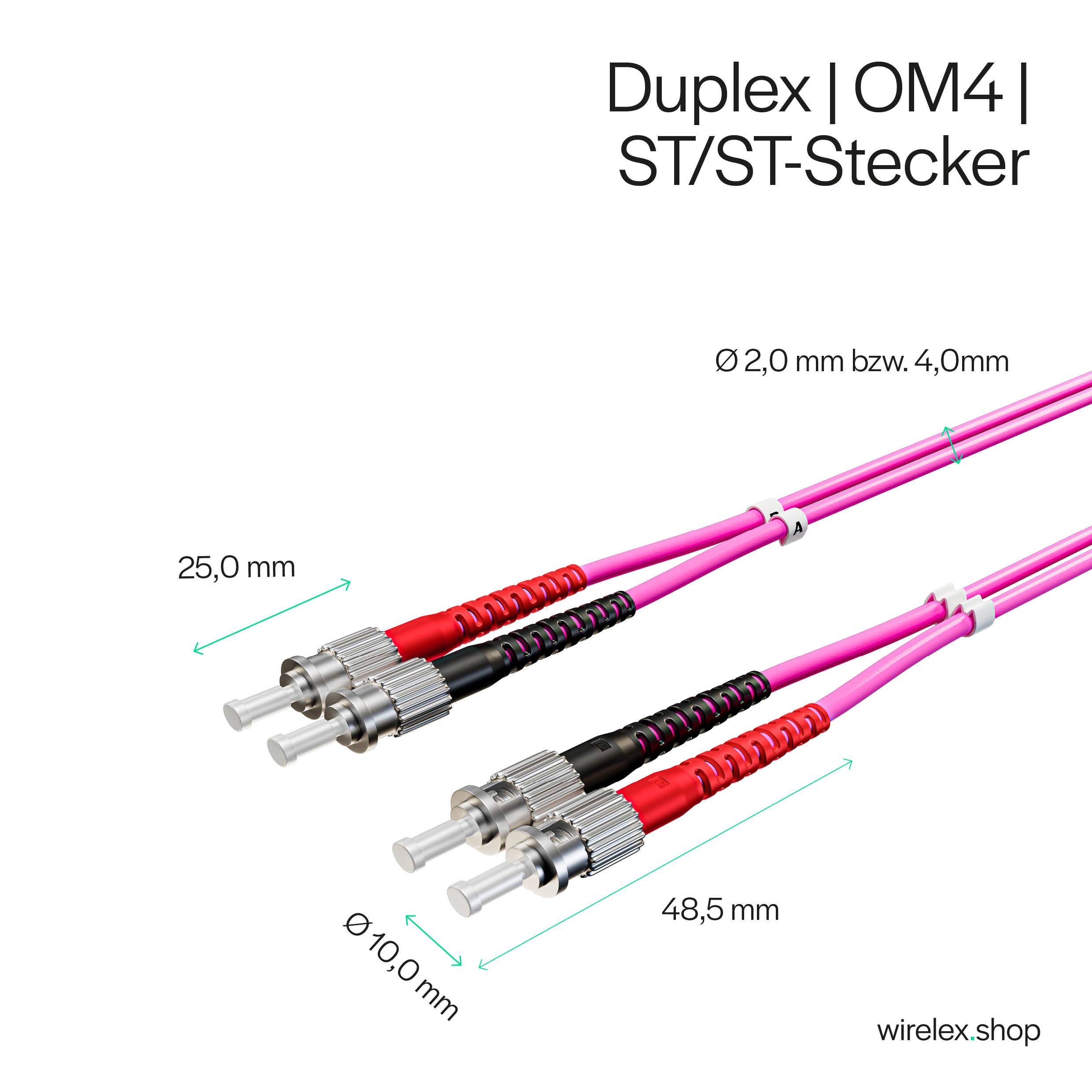 KABELBUDE.EU LWL-Patchkabel ST-Stecker auf ST-Stecker OM4 Duplex 50/125µm Violett 1 m-2